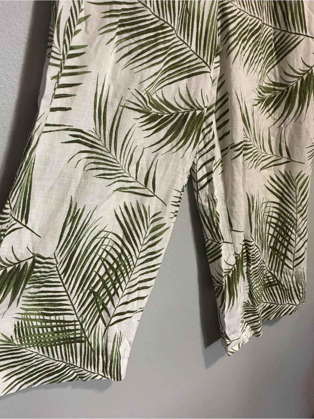 Haven & Blair Tropical Palm Print Cropped Wide-Leg Pants Linen Blend– Size Large - Picture 6 of 7